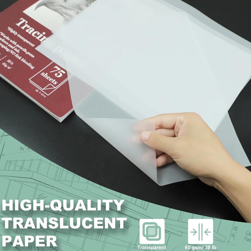 SUNFLY Tracing Paper for Drawing, 9 X 12'' Tracing Paper Pad, 75 Sheets Transparent Vellum Paper for Tracing Pads, 38lb/60gsm Translucent Trace Pad for Pencil Sketching, Image Tracing. - Image 3